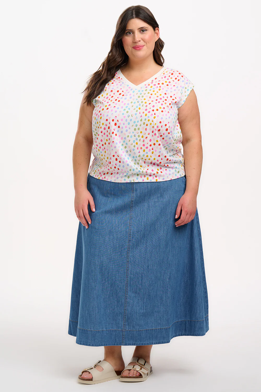 Ariana V-Neck Tank T-Shirt - White, Rainbow Pebbles - Image 4