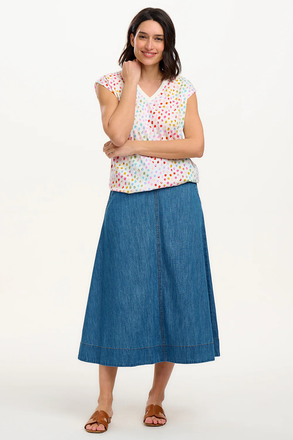 Ariana V-Neck Tank T-Shirt - White, Rainbow Pebbles - Image 6