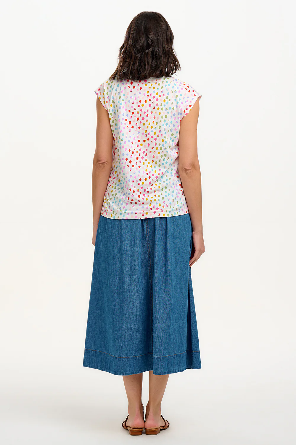 Ariana V-Neck Tank T-Shirt - White, Rainbow Pebbles - Image 7