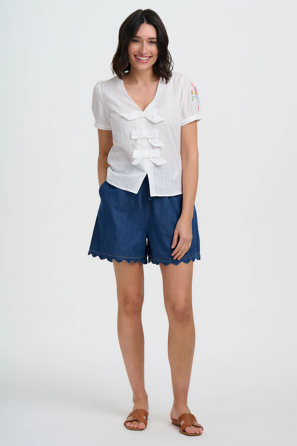Adaline Bow Top - Off White, Folk Floral - Image 6