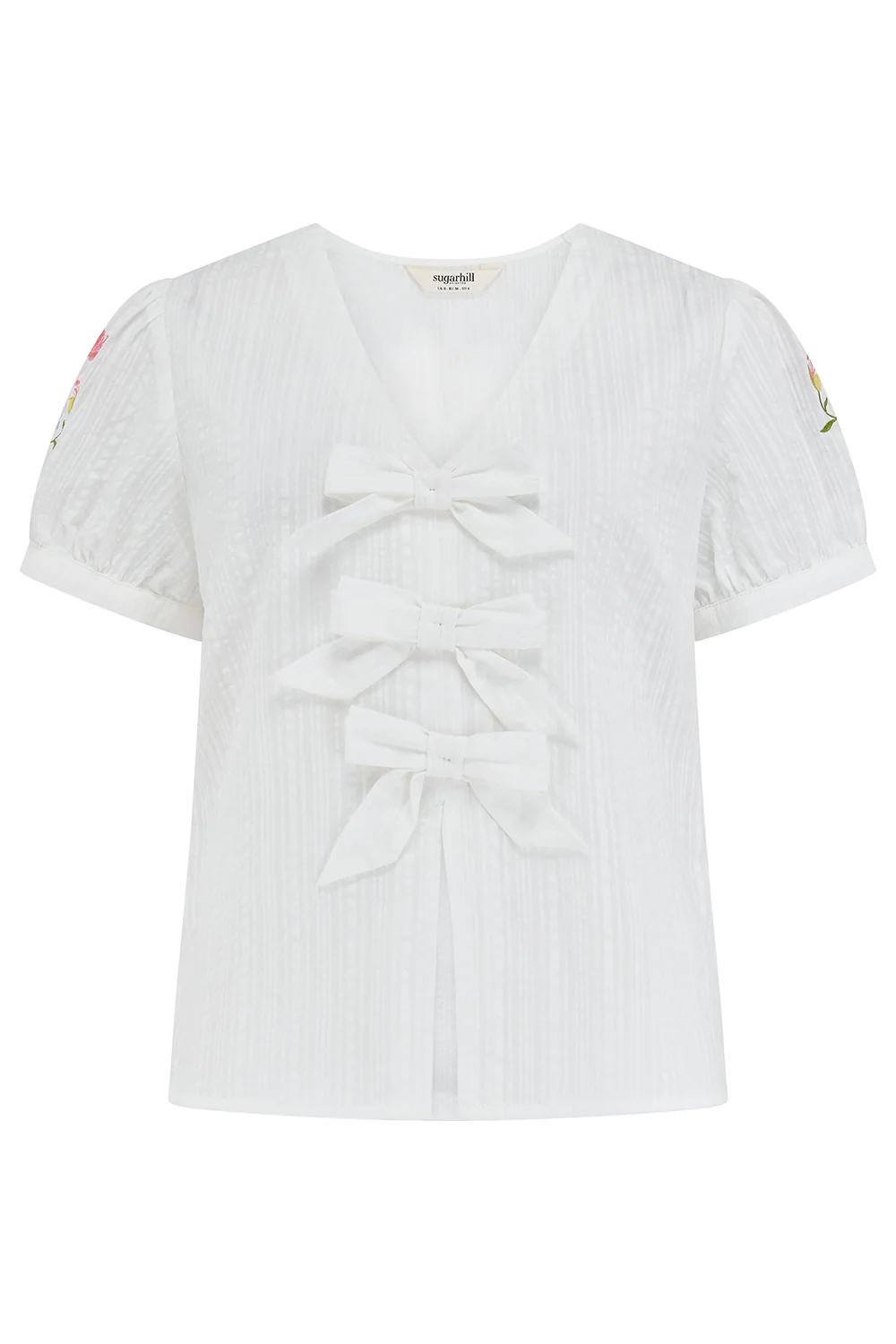 Adaline Bow Top - Off White, Folk Floral - Image 8
