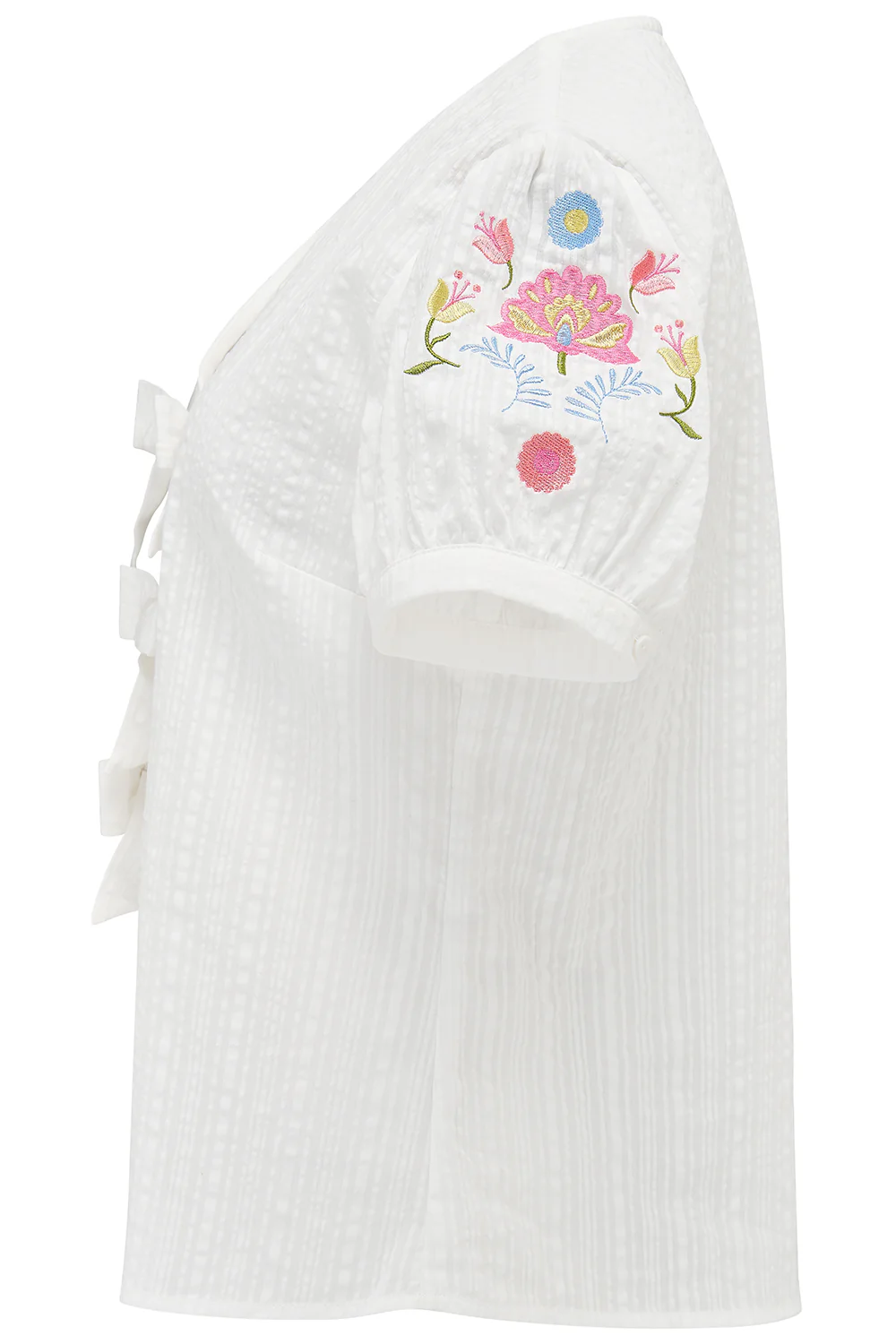 Adaline Bow Top - Off White, Folk Floral - Image 9