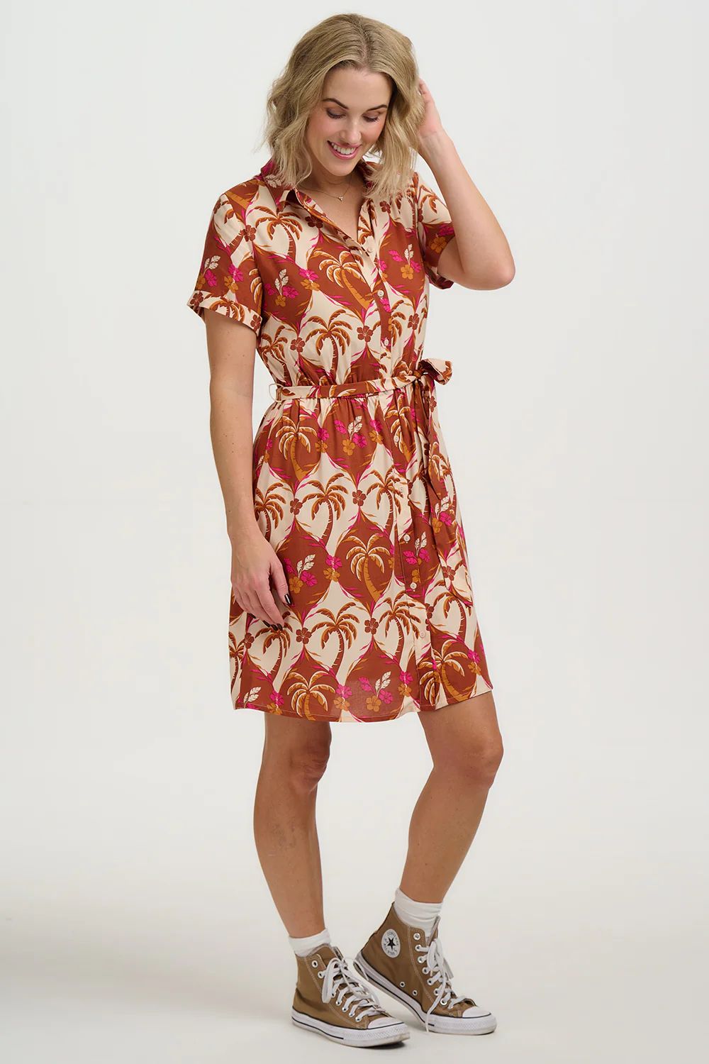 Aileen Mini Shirt Dress - Browns, Palm Waves Tile - Image 3