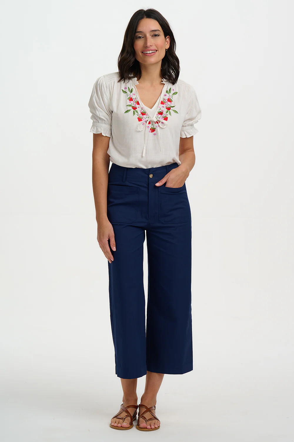 Angelique Shirred Top - Off White, Wild Strawberry - Image 4