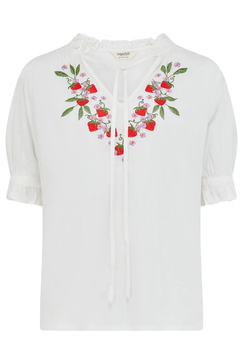 Angelique Shirred Top - Off White, Wild Strawberry - Image 6