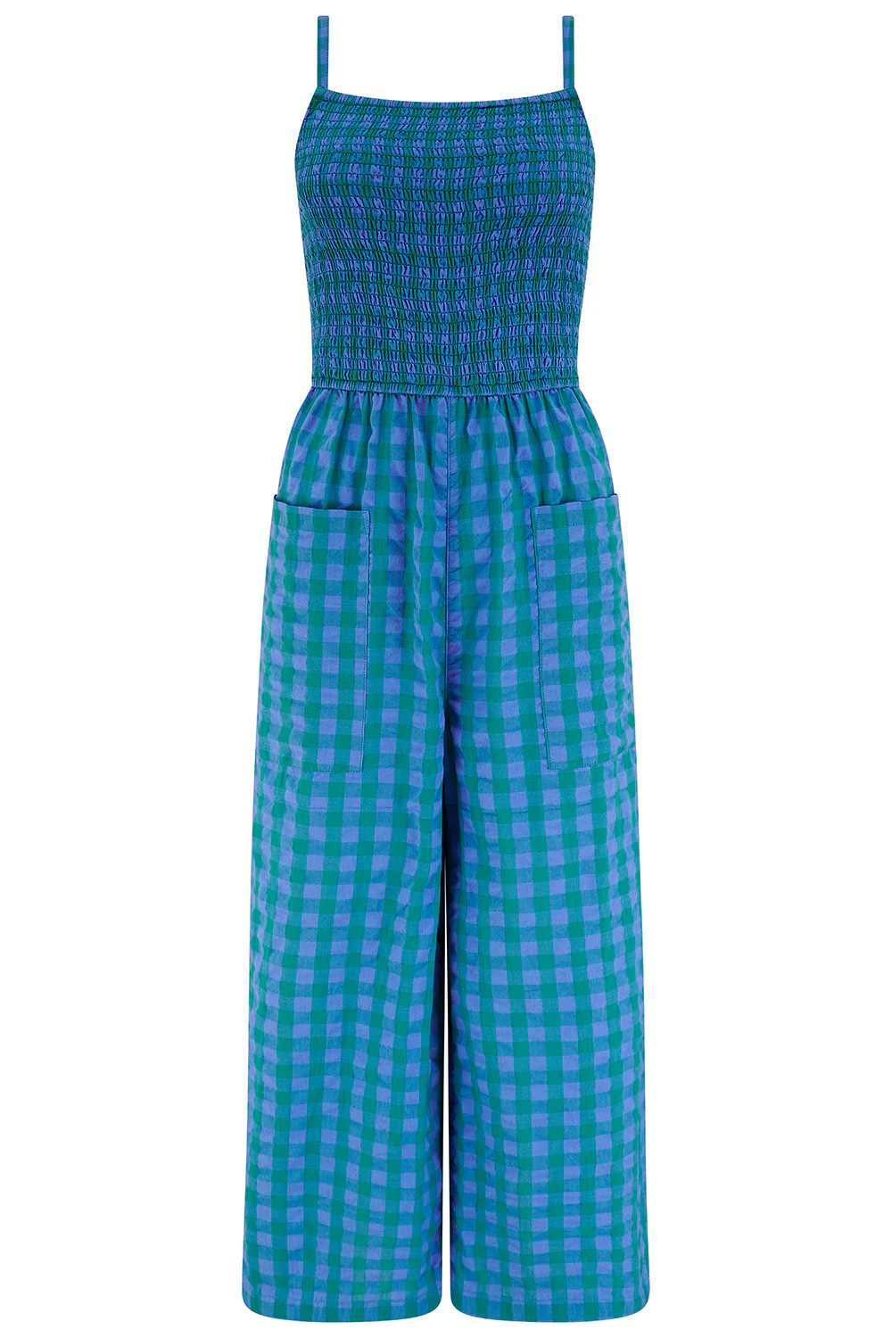 Annabeth Jumpsuit - Blue & Green, Peacock Check - Image 6