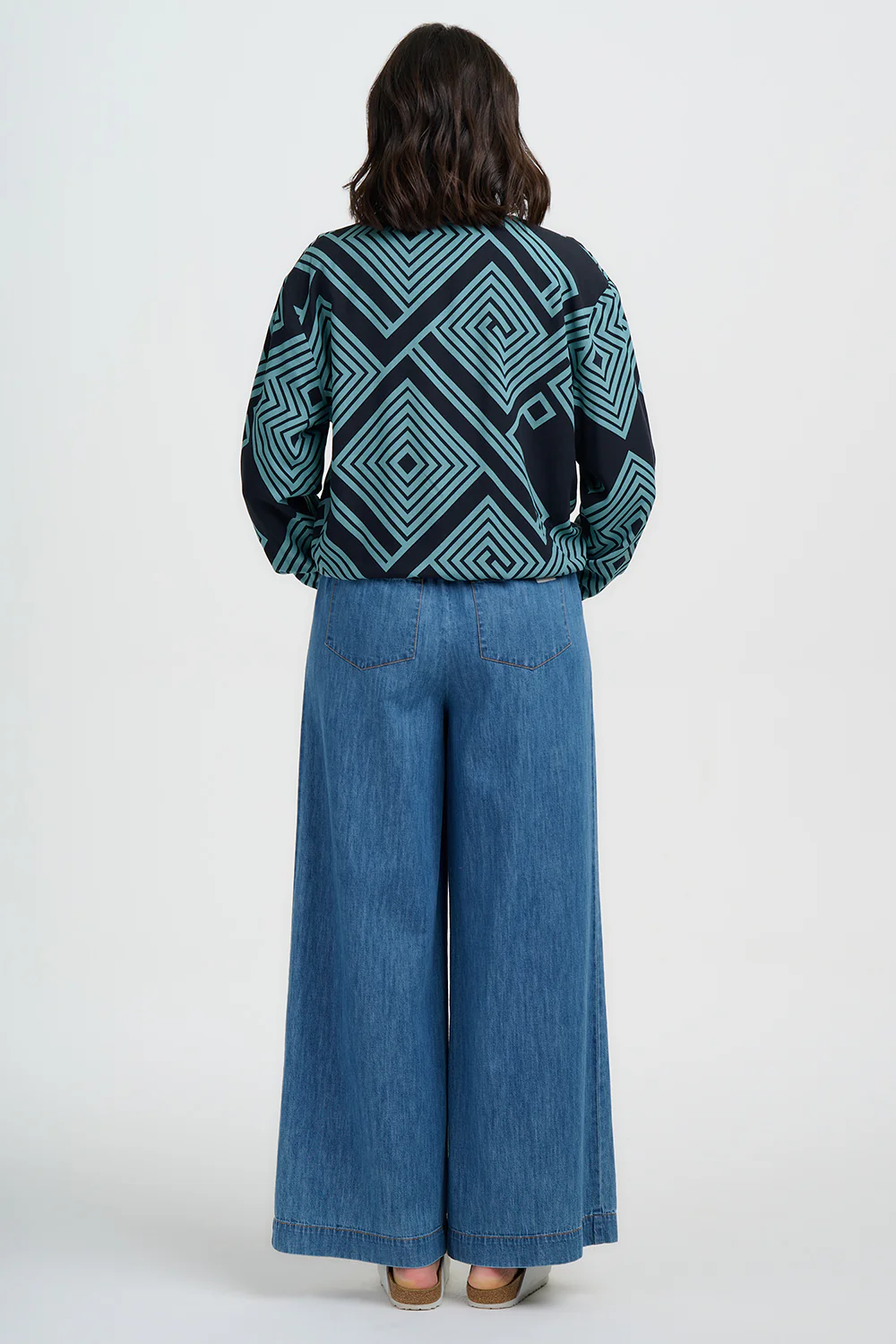 Bobbi Bomber Jacket - Black/Green, Geometric Lines - Image 5