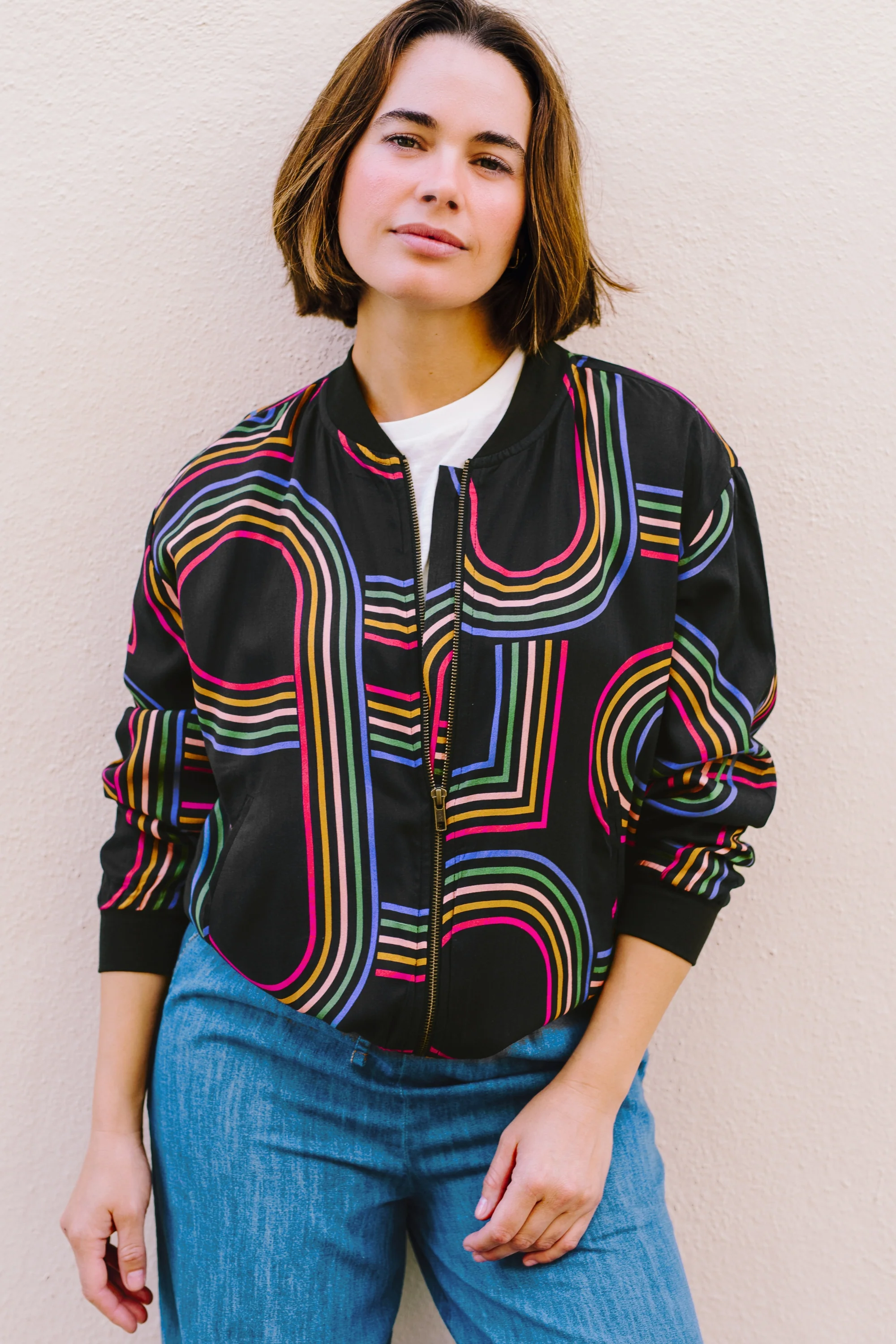 Bobbi Bomber Jacket - Black, Retro Racer