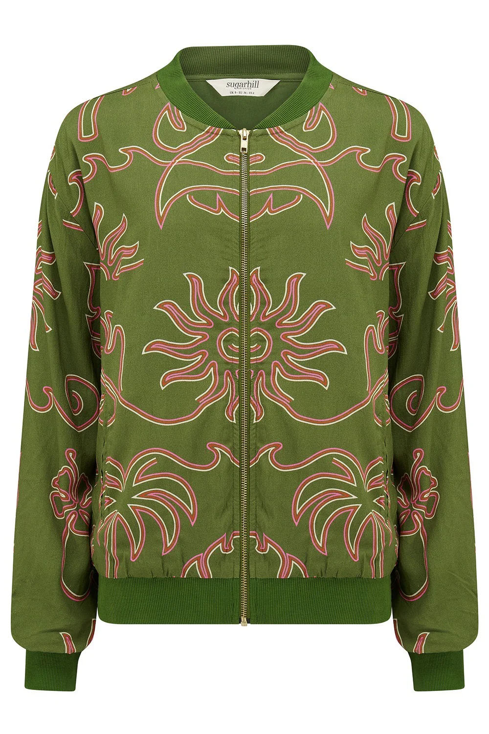 Bobbi Bomber Jacket - Khaki, Tropical Line Drawing - Image 6