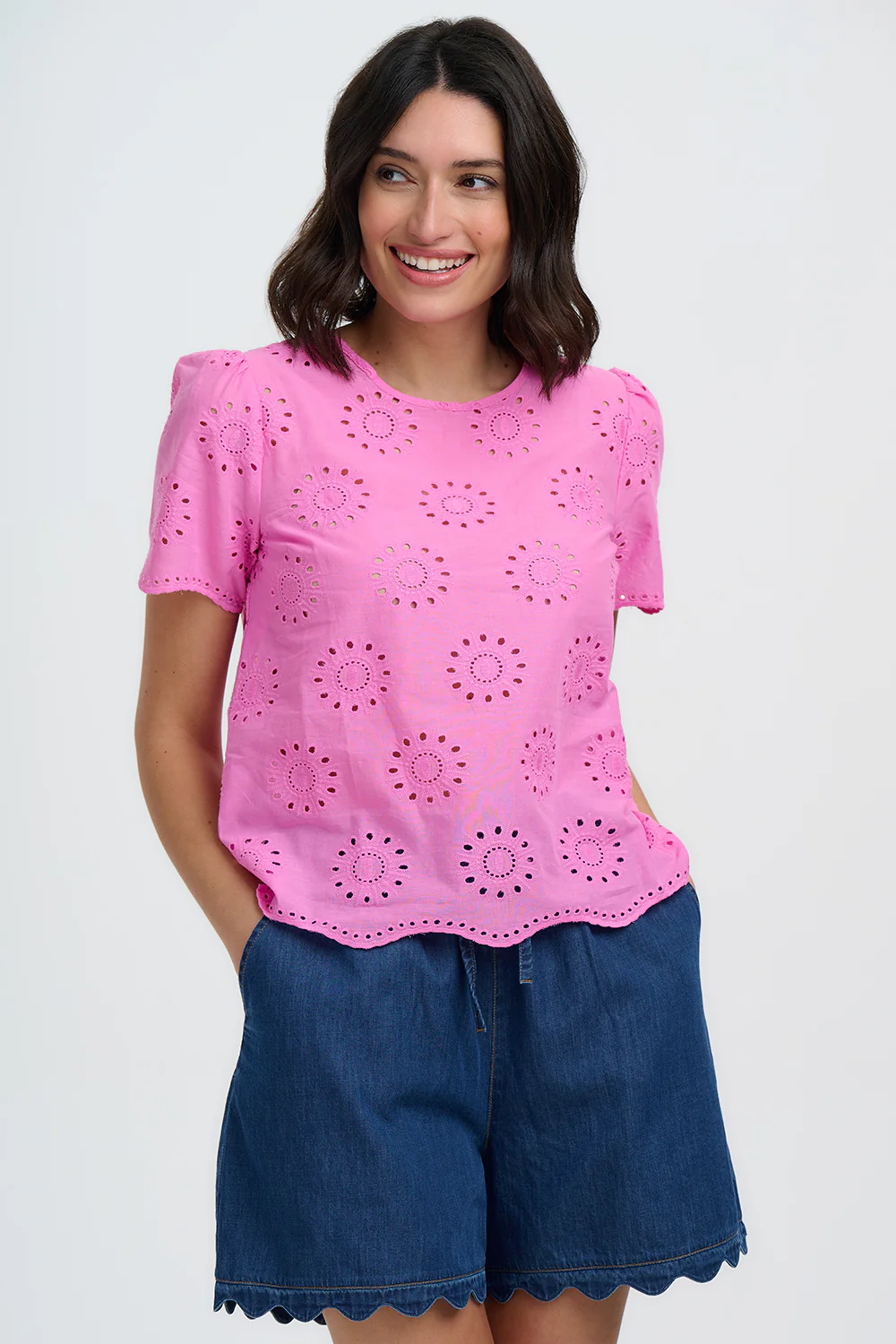 Bonita Broderie Anglaise Top - Pink