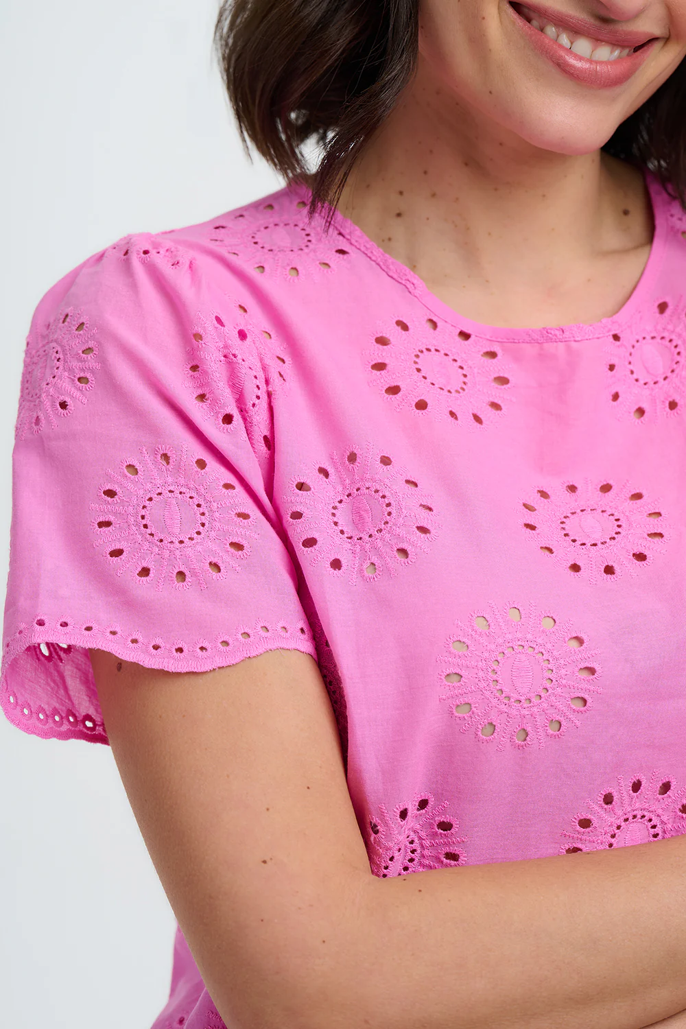 Bonita Broderie Anglaise Top - Pink - Image 2
