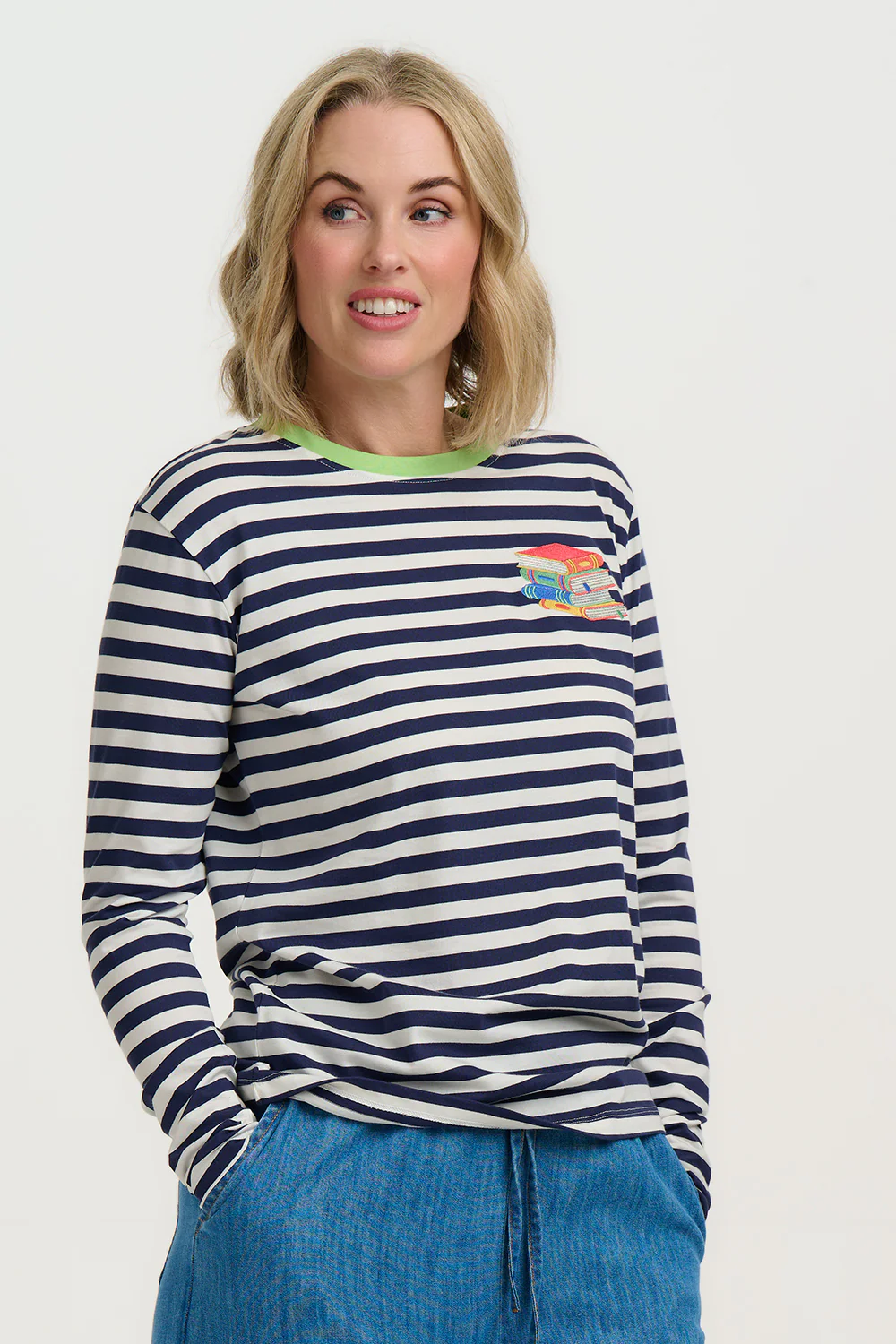 Brunswick Jersey Top - Navy/Off-White Stripes, Books