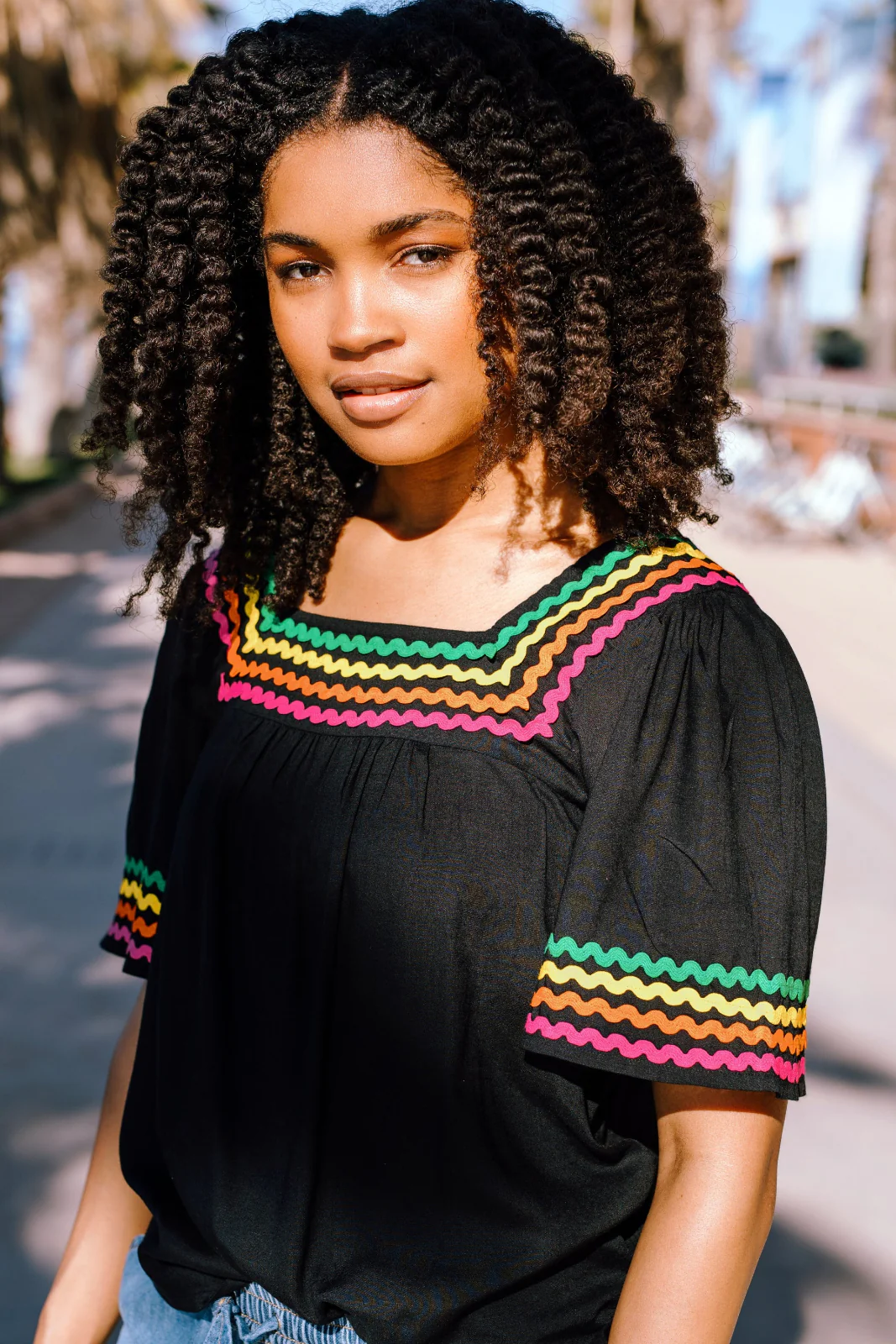 Carmen Top - Black, Rainbow Ric Rac