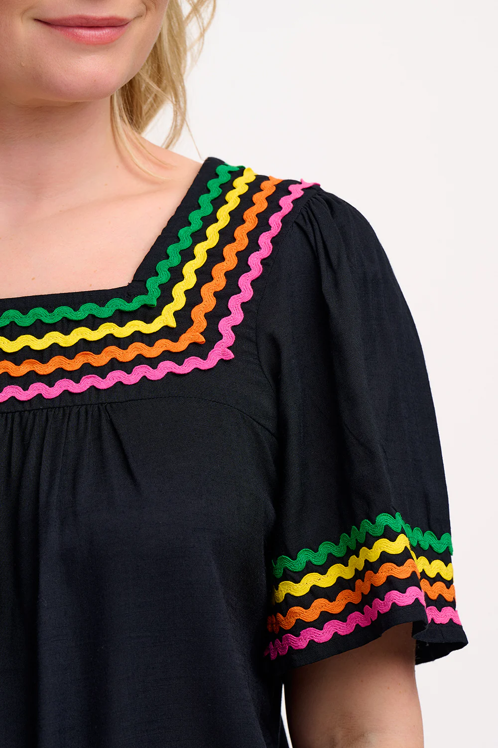 Carmen Top - Black, Rainbow Ric Rac - Image 2