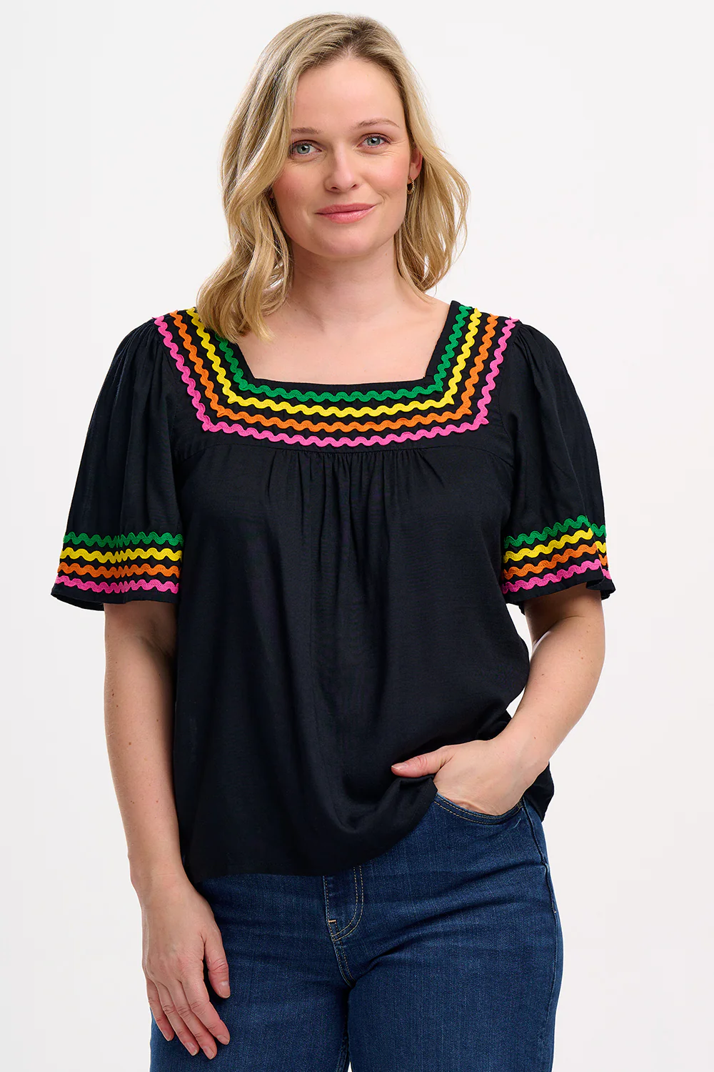 Carmen Top - Black, Rainbow Ric Rac - Image 3