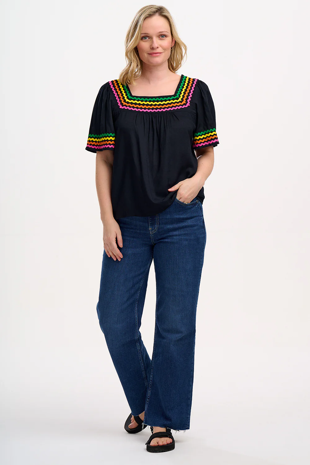 Carmen Top - Black, Rainbow Ric Rac - Image 6