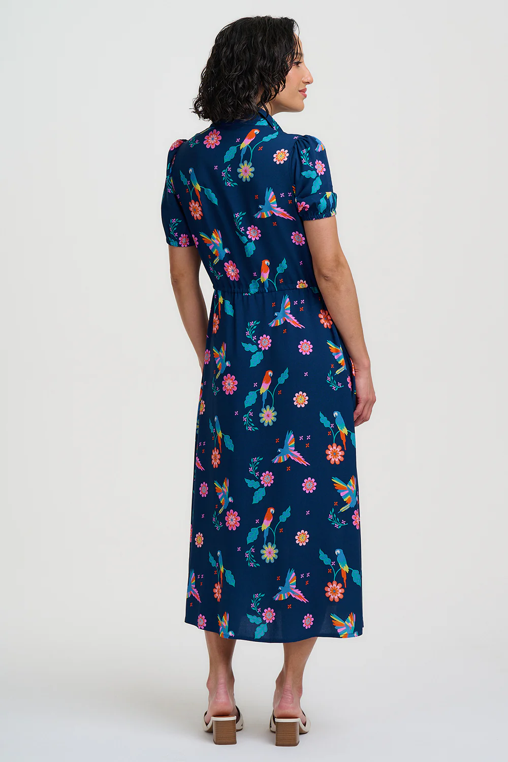 Cassandra Midi Shirt Dress - Teal, Parrot Floral - Image 4