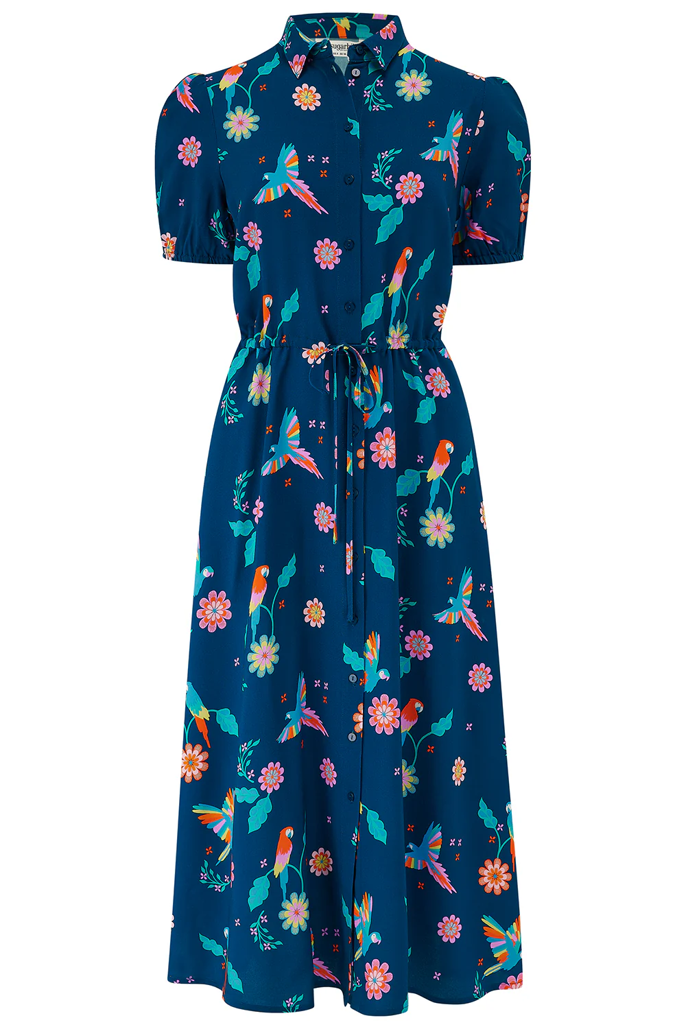 Cassandra Midi Shirt Dress - Teal, Parrot Floral - Image 6