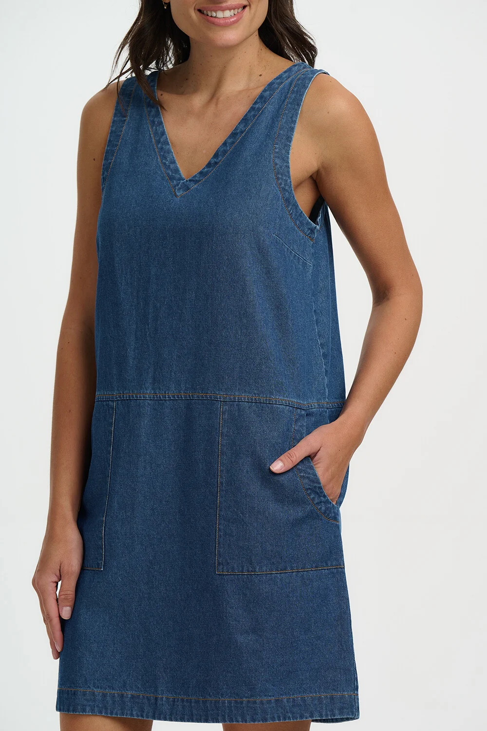 Cecil Tunic Dress - Mid Blue Denim - Image 3