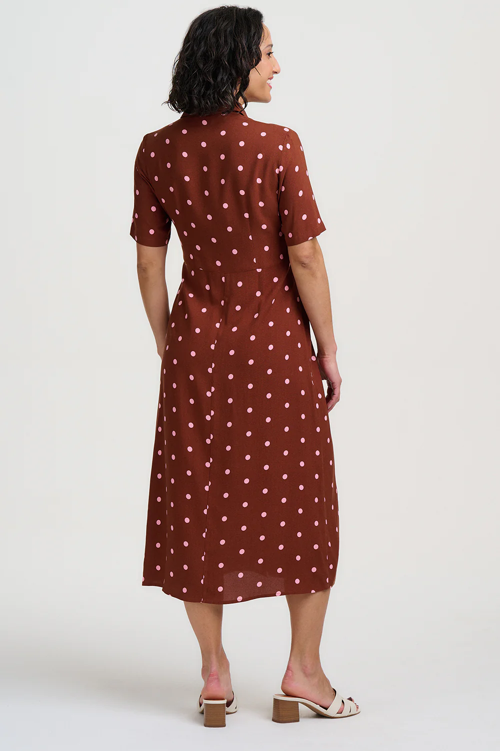 Celeste Midi Shirt Dress - Brown, Pink Polka - Image 5