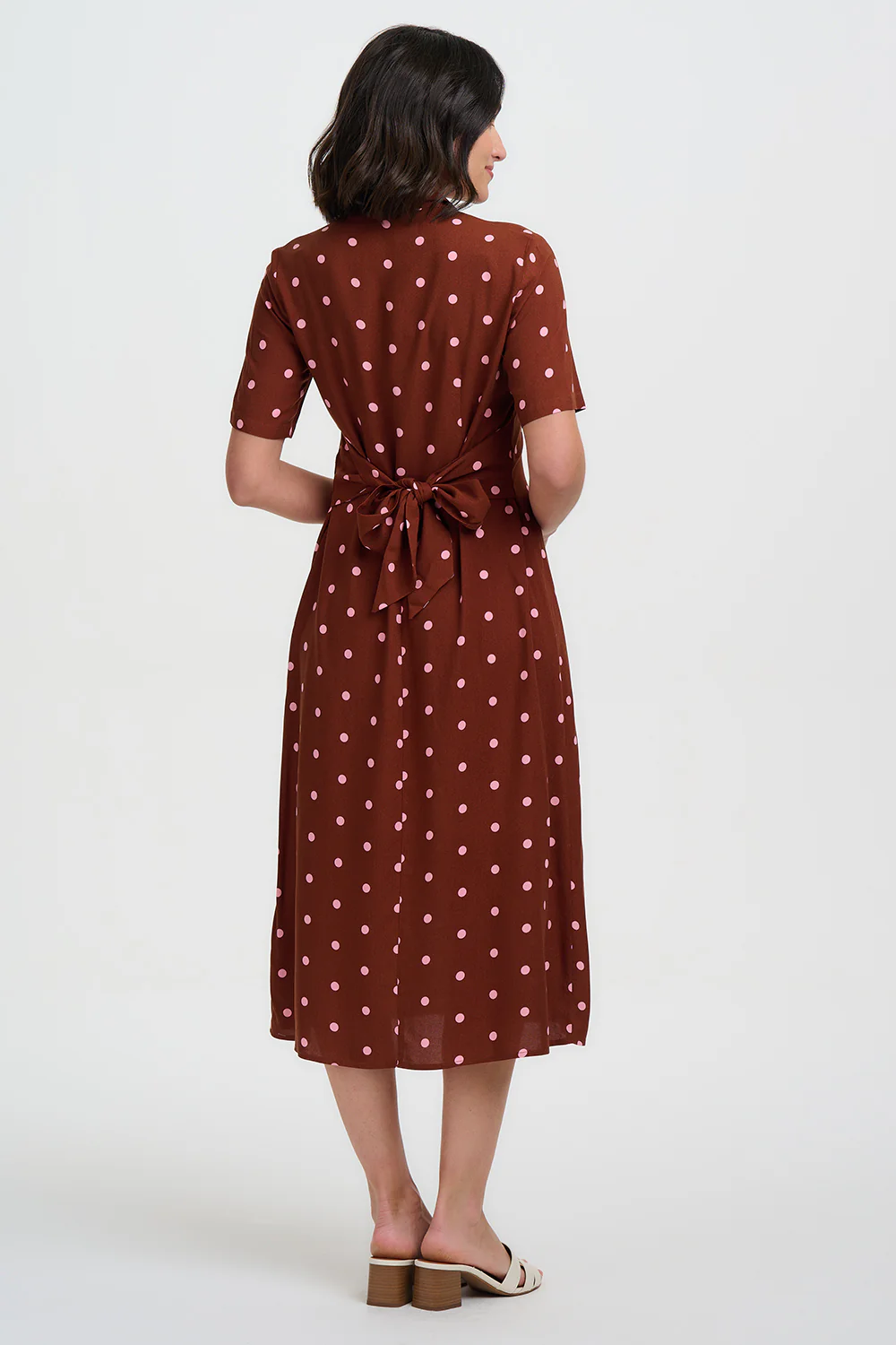 Celeste Midi Shirt Dress - Brown, Pink Polka - Image 8