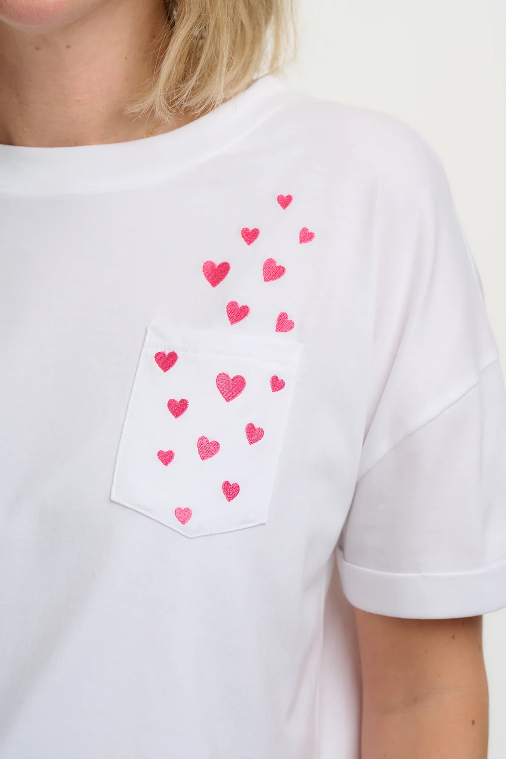 Celia Heavy-Weight T-Shirt - White, Pocket Hearts - Image 4