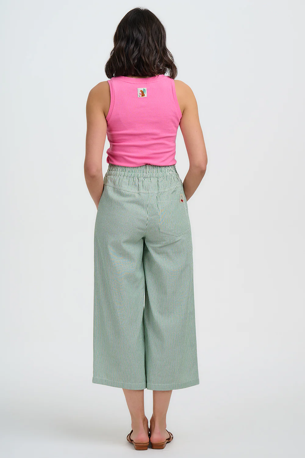 Charlene Cropped Trousers - Green/White, Narrow Stripe - Image 5