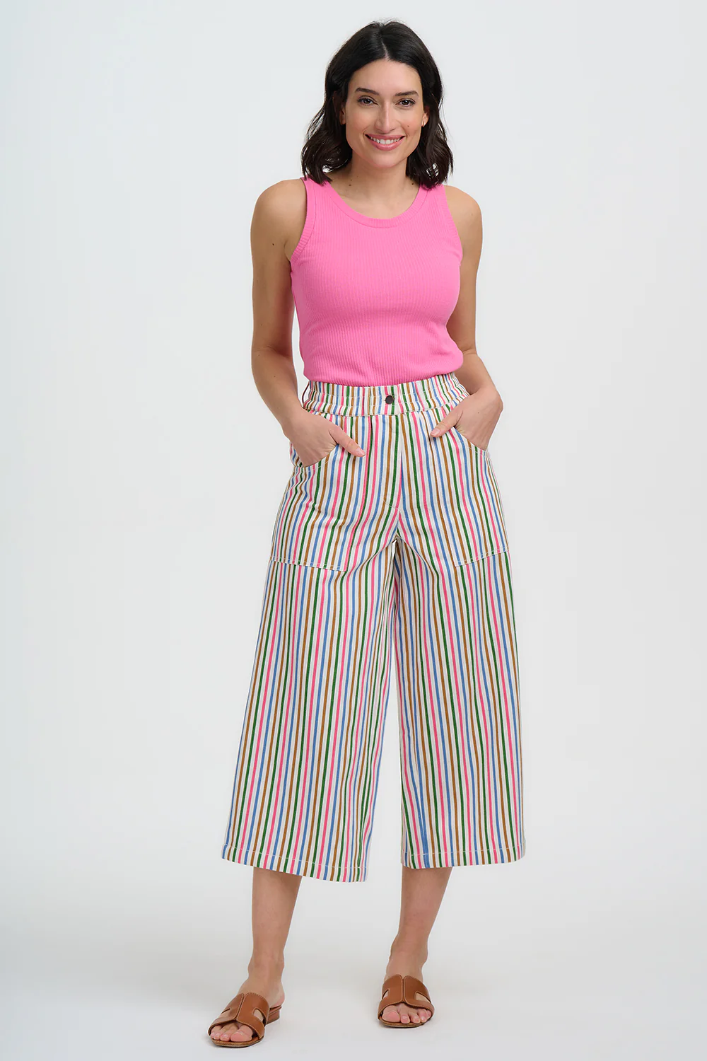 Charlene Cropped Trousers - Multi, Colourful Canvas Stripe - Image 2