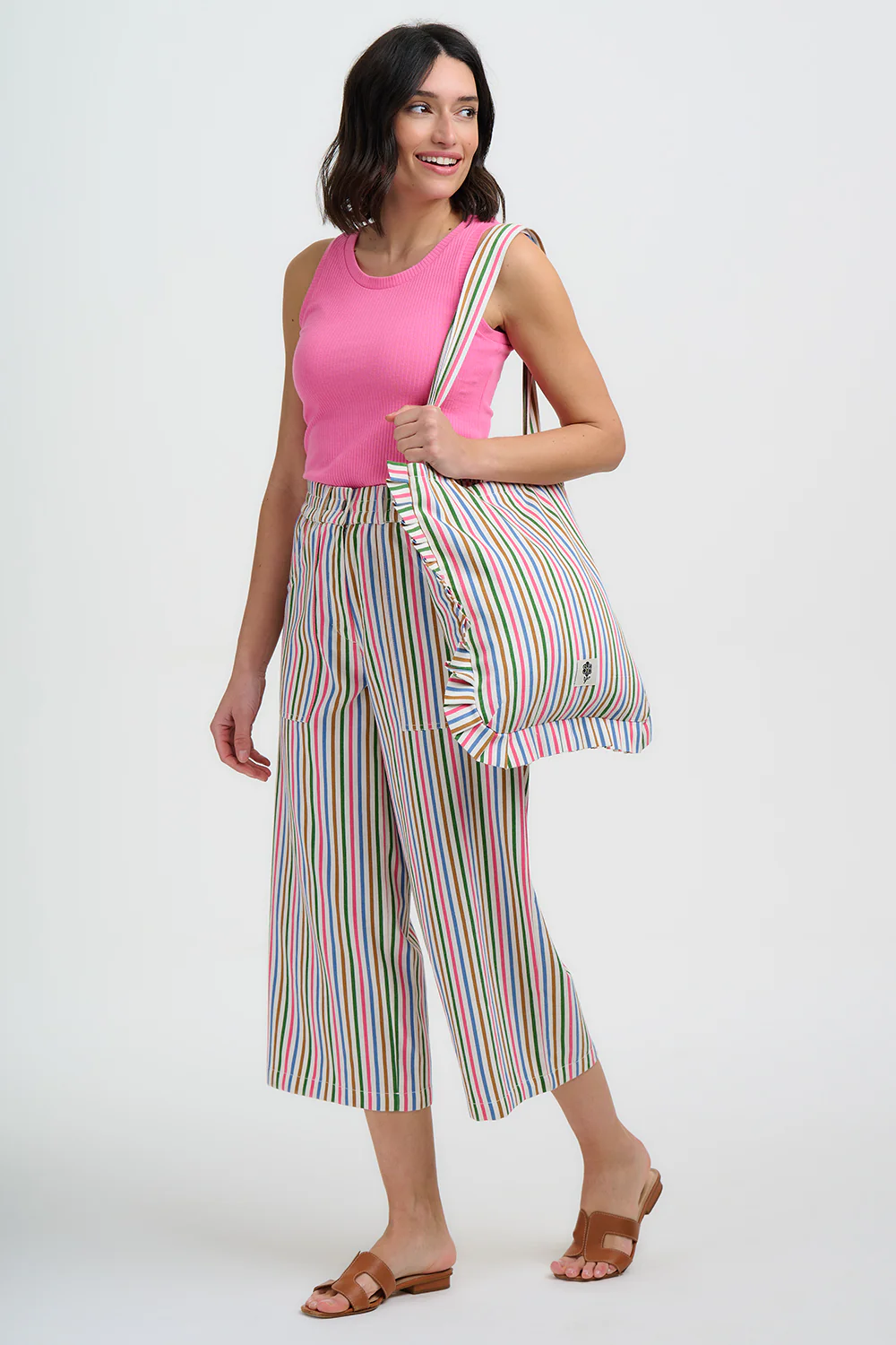 Charlene Cropped Trousers - Multi, Colourful Canvas Stripe - Image 6