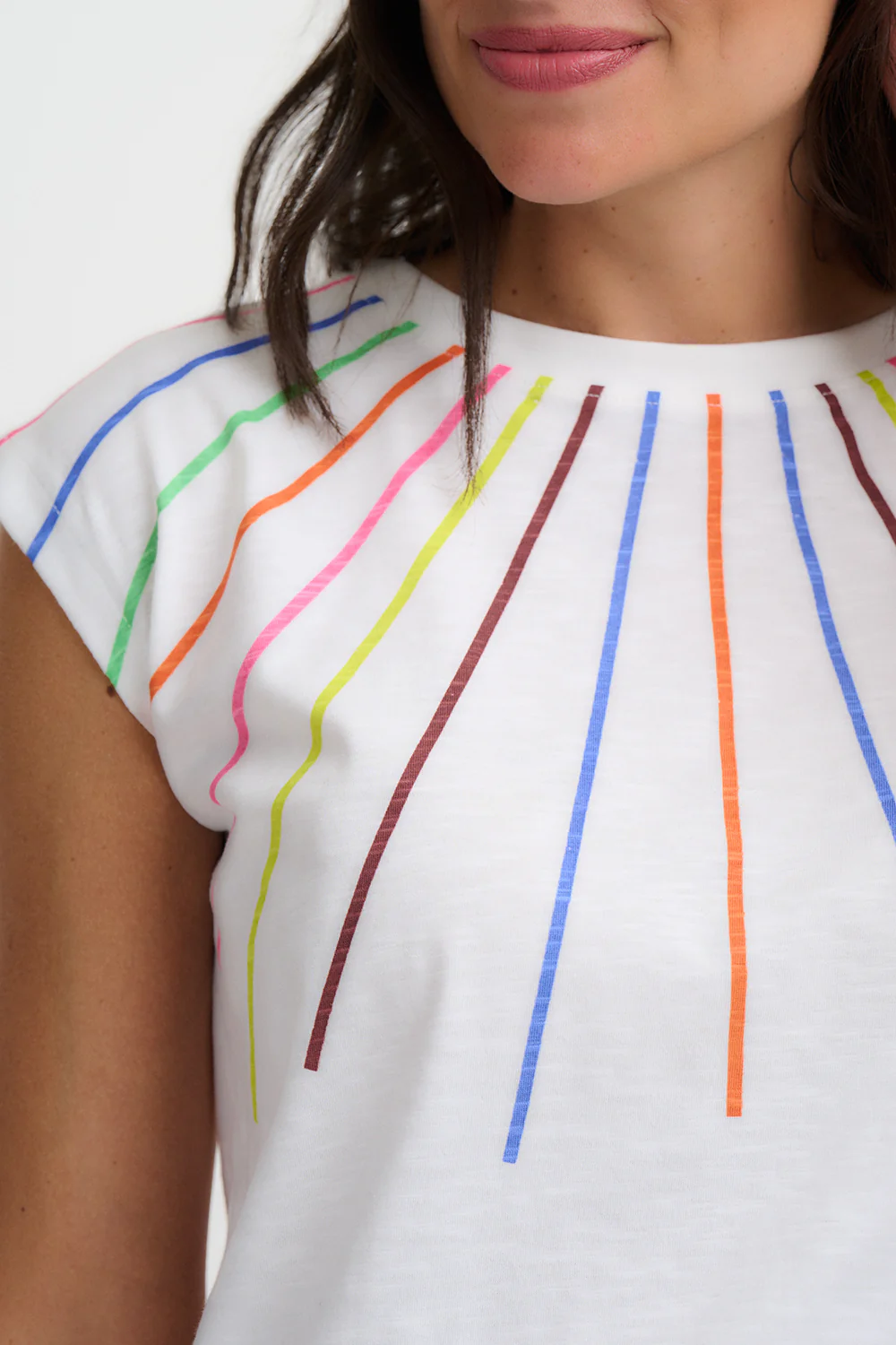 Chrissy Relaxed Tank T-Shirt - Off-White, Lazer Rainbow - Image 2