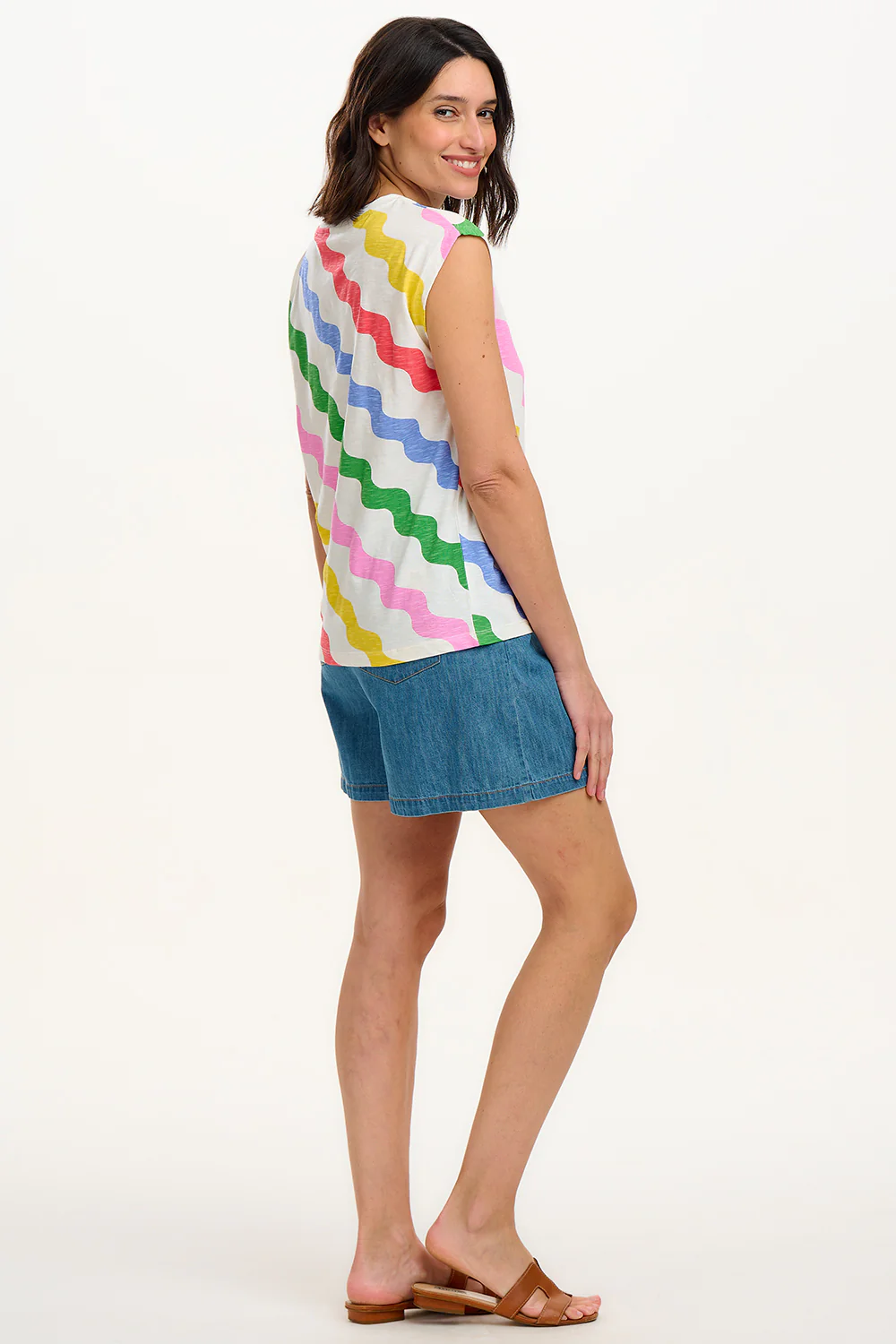 Chrissy Relaxed Tank T-Shirt - Off White/Multi, Primary Rainbow Waves - Image 6