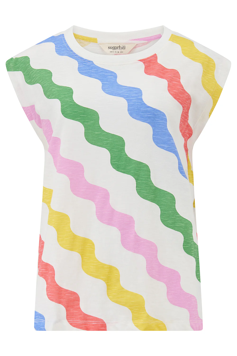 Chrissy Relaxed Tank T-Shirt - Off White/Multi, Primary Rainbow Waves - Image 7