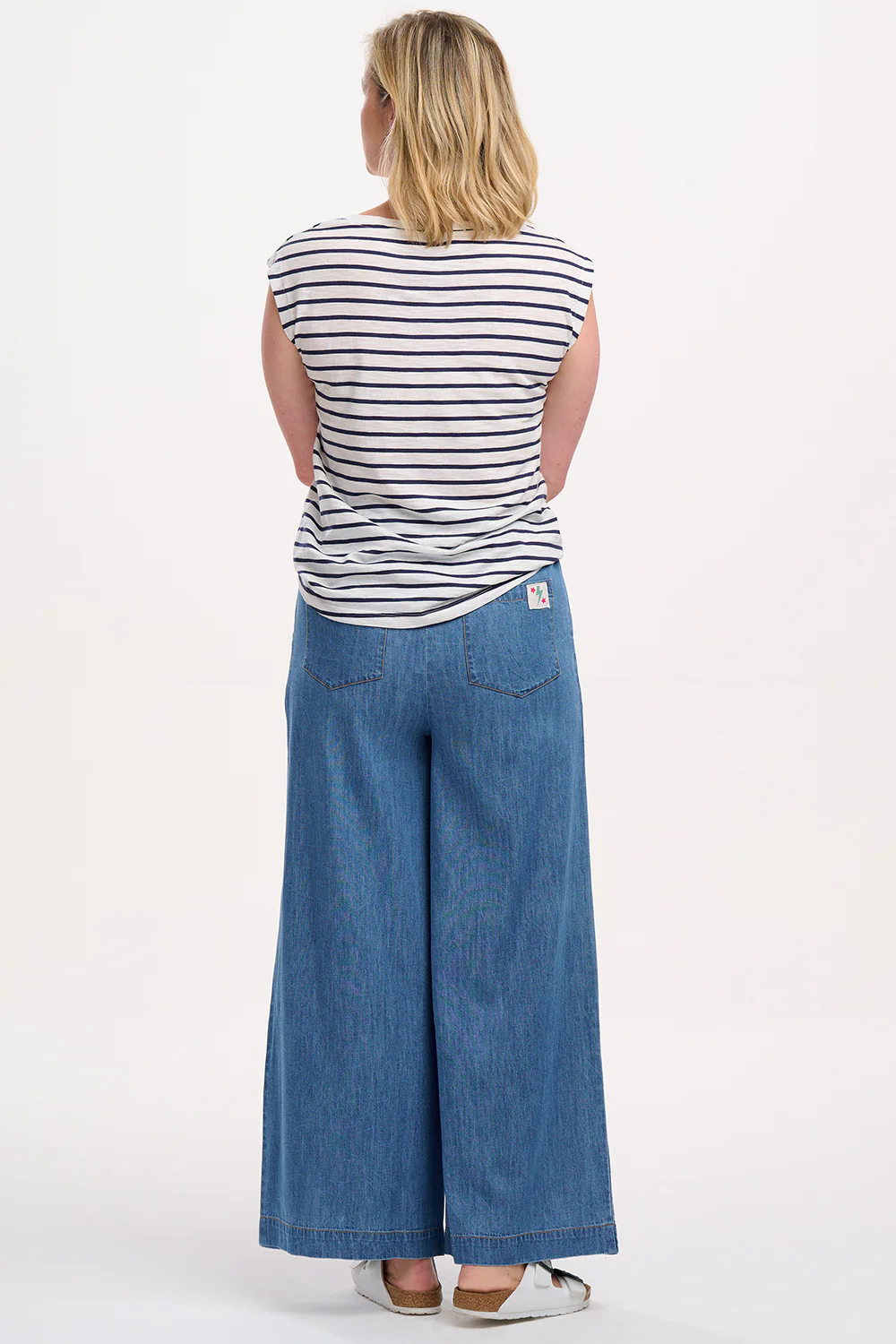 Chrissy Relaxed Tank T-Shirt - Off-White/Navy, Fruity Orange - Image 5
