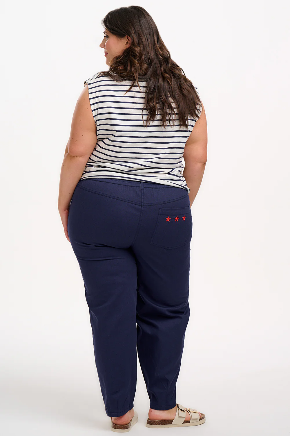 Chrissy Relaxed Tank T-Shirt - Off-White/Navy, Fruity Orange - Image 6
