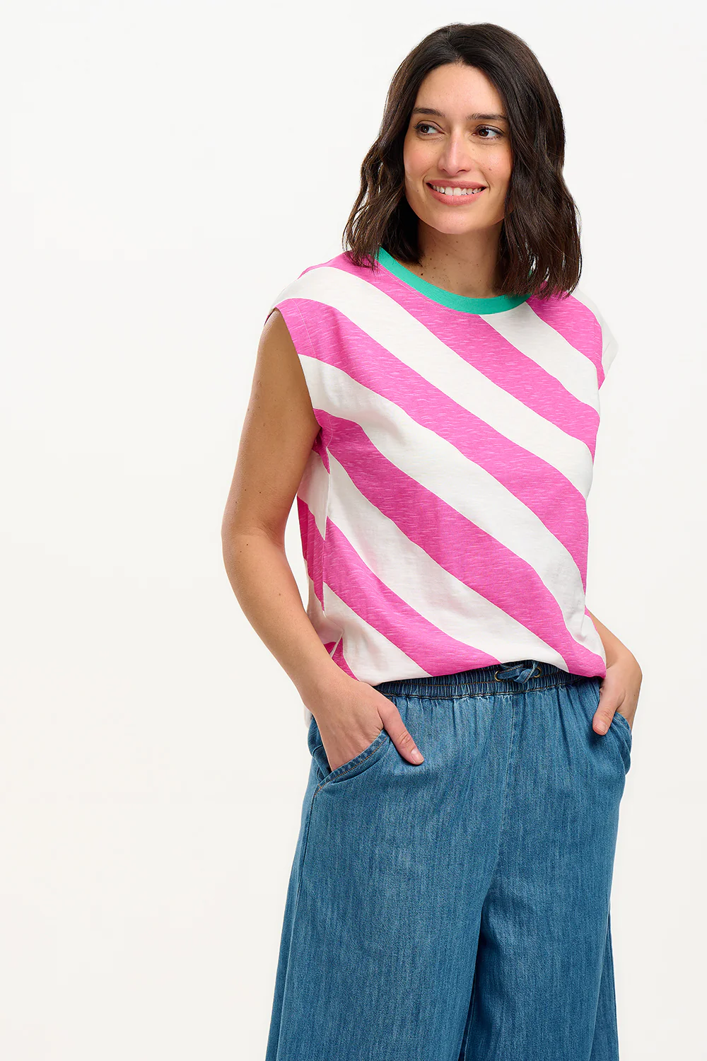 Chrissy Relaxed Tank T-Shirt - Off White/Pink, Brighton Rock - Image 3