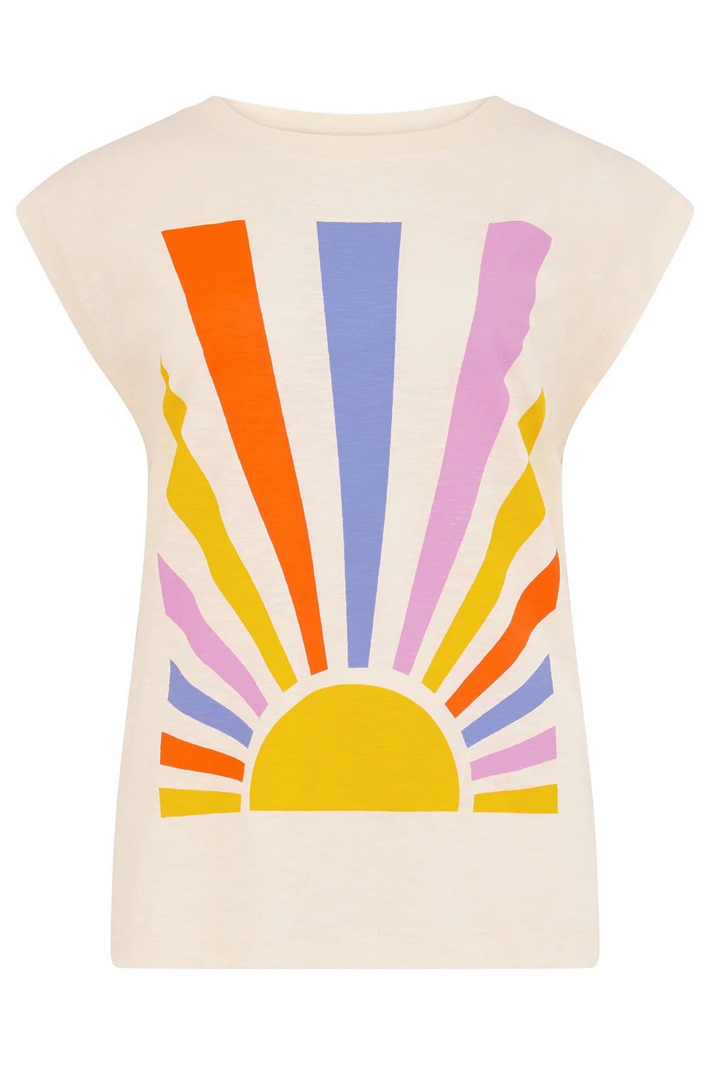 Chrissy Relaxed Tank T-Shirt - Off White, Rainbow Rays - Image 6
