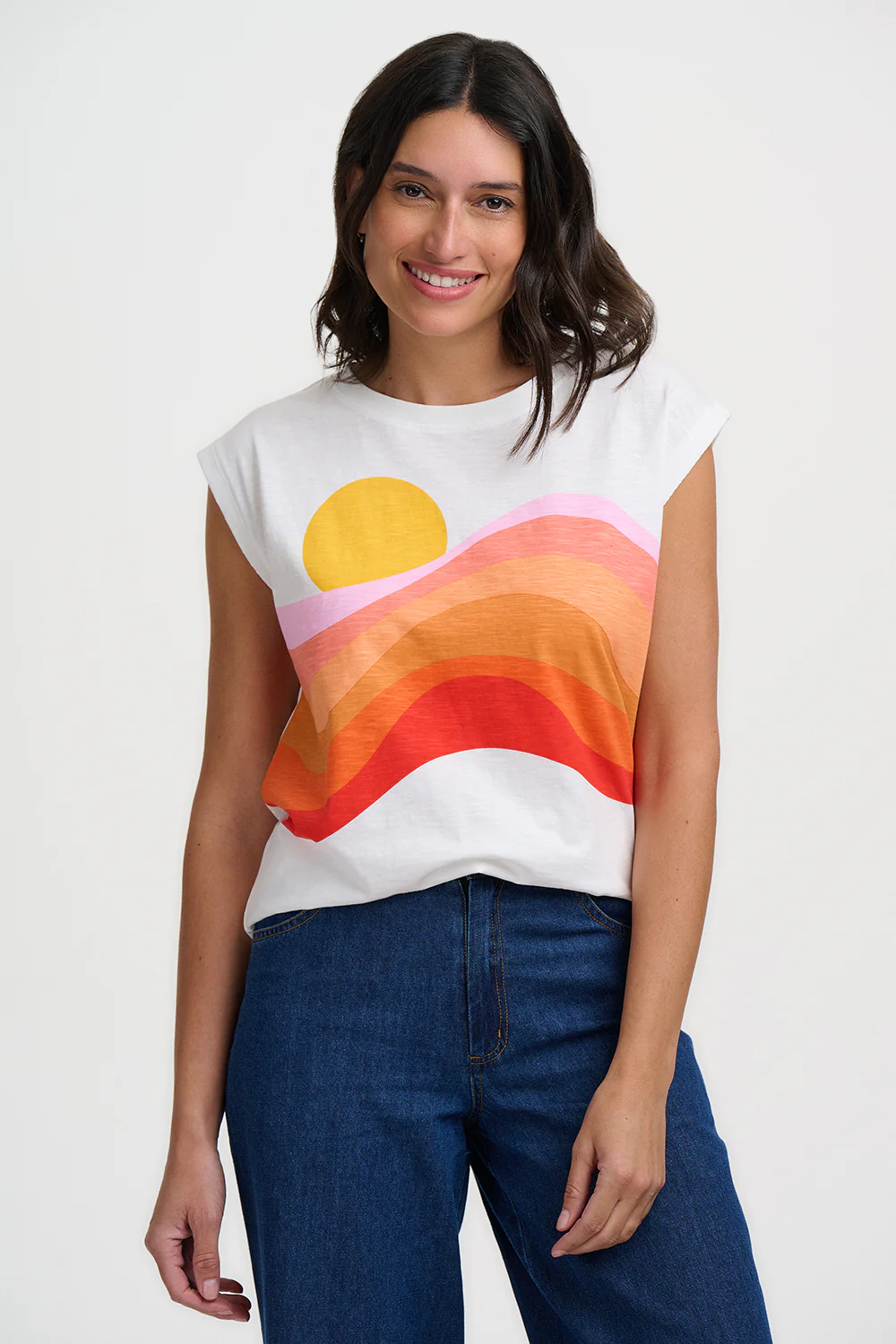 Chrissy Relaxed Tank T-Shirt - Off-White, Sunset Waves - Image 7