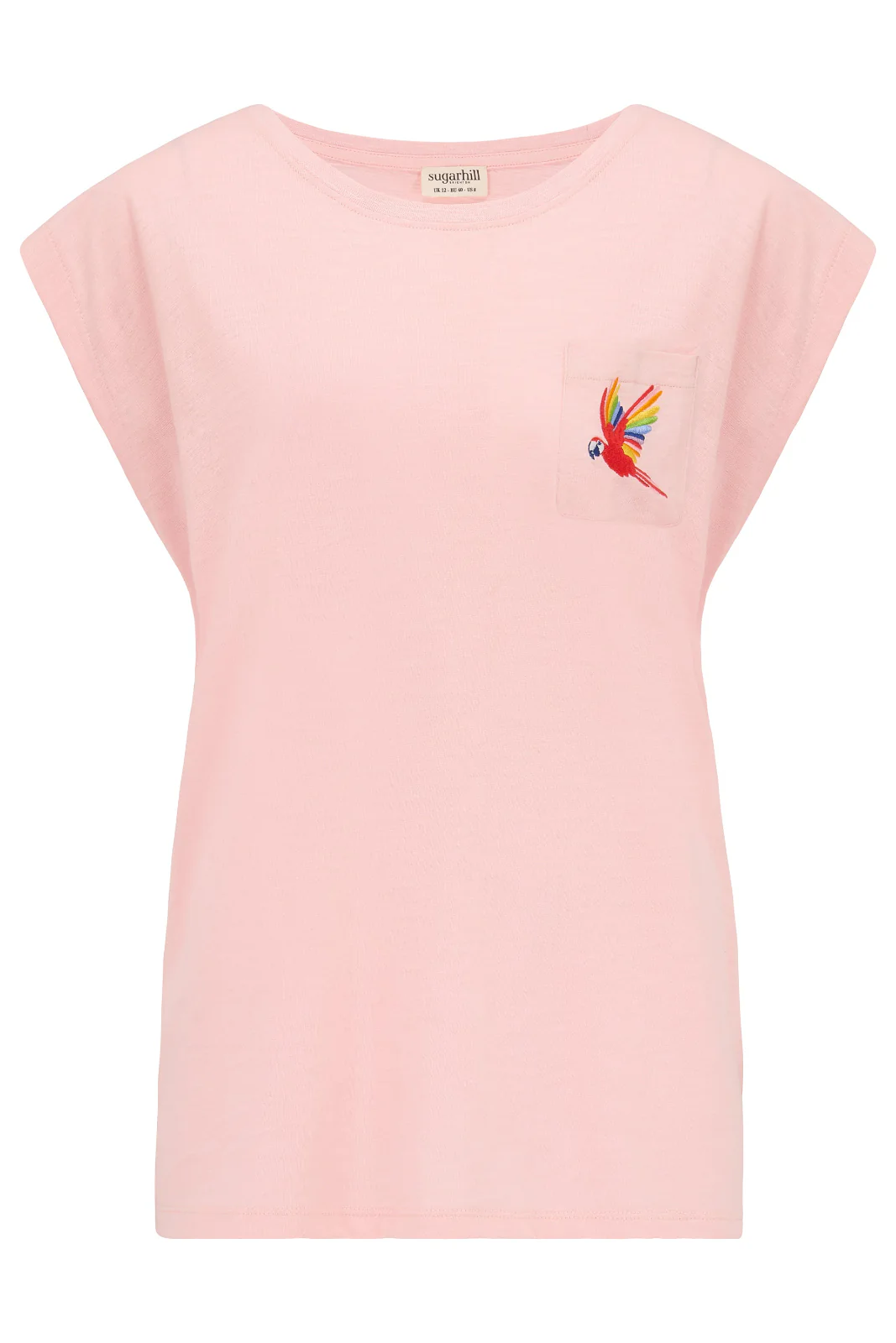 Chrissy Relaxed Tank T-shirt - Pink, Rainbow Parrot Embroidery - Image 5
