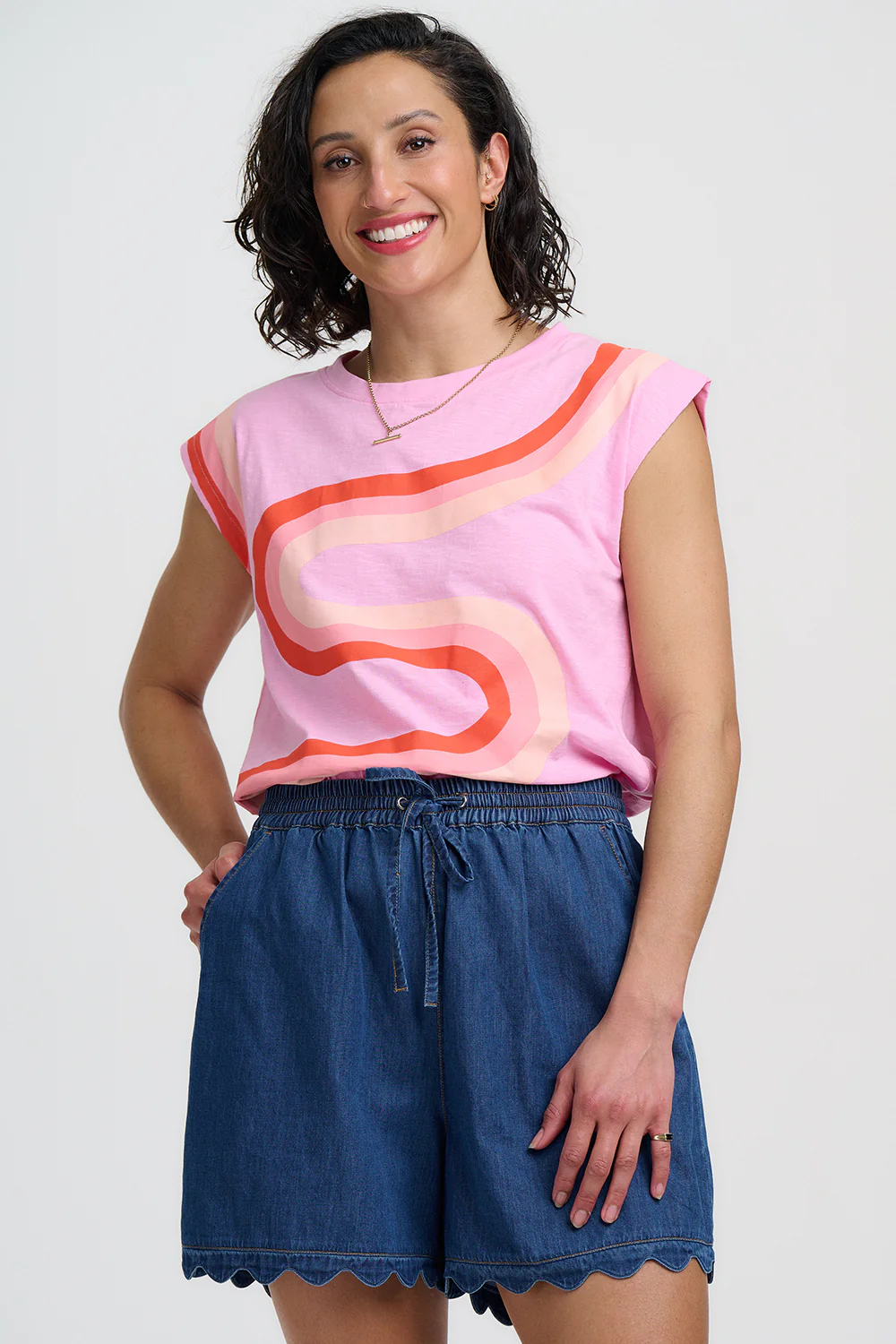 Chrissy Relaxed Tank T-Shirt - Pink, Tubular Geo