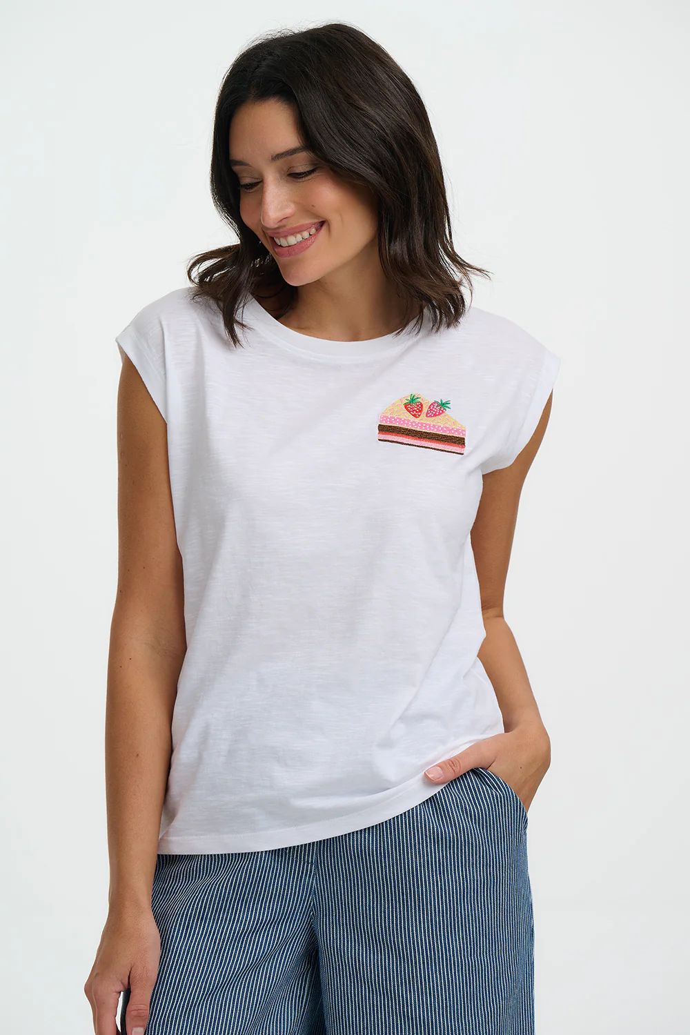 Chrissy Relaxed Tank T-Shirt - White, Cake - Image 4
