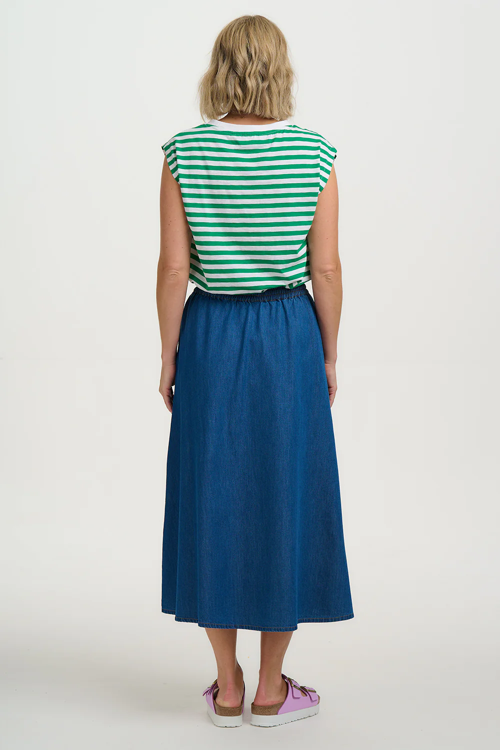 Chrissy Relaxed Tank T-Shirt - White/Green Stripe, Floral Sprig - Image 5