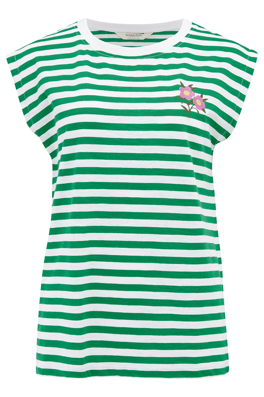 Chrissy Relaxed Tank T-Shirt - White/Green Stripe, Floral Sprig - Image 6