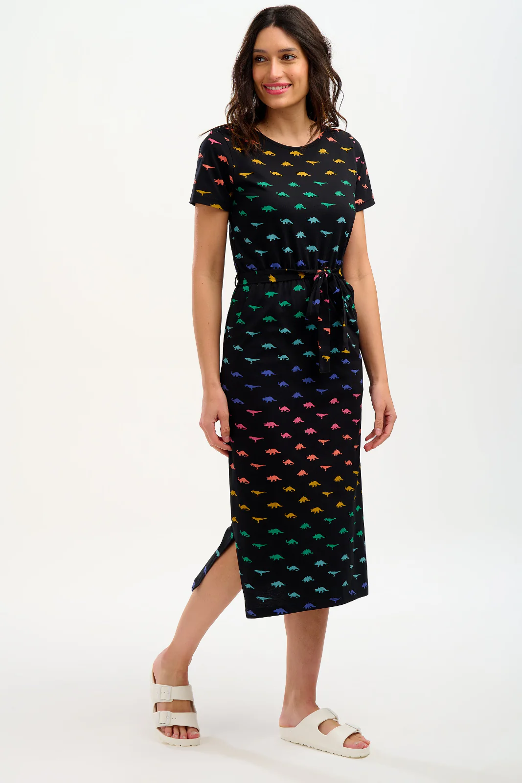 Flissy Jersey Midi Dress - Black, Jurassic Jive Rainbow - Image 2