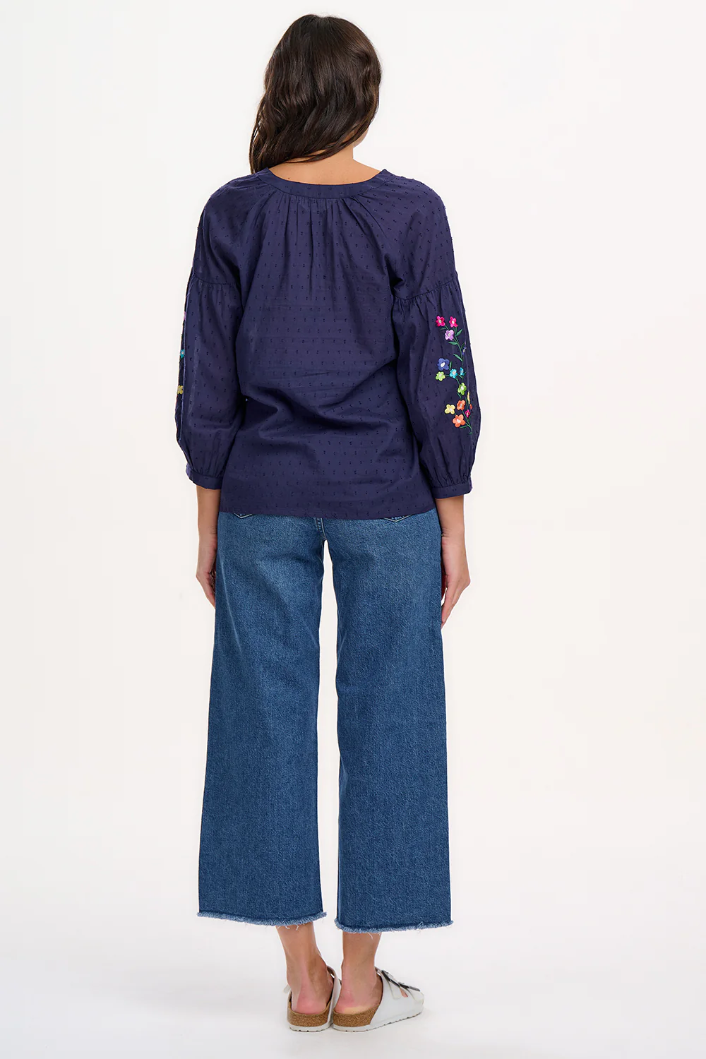 Delphi Boho Top - Navy, Rainbow Flowers - Image 4