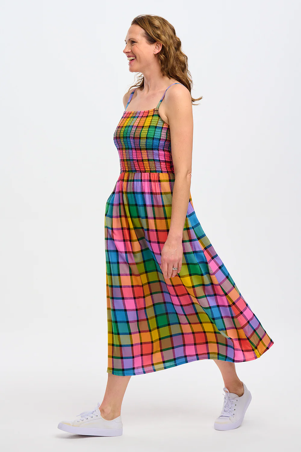 Denali Midi Shirred Sundress - Multi, Summer Rainbow Check - Image 3