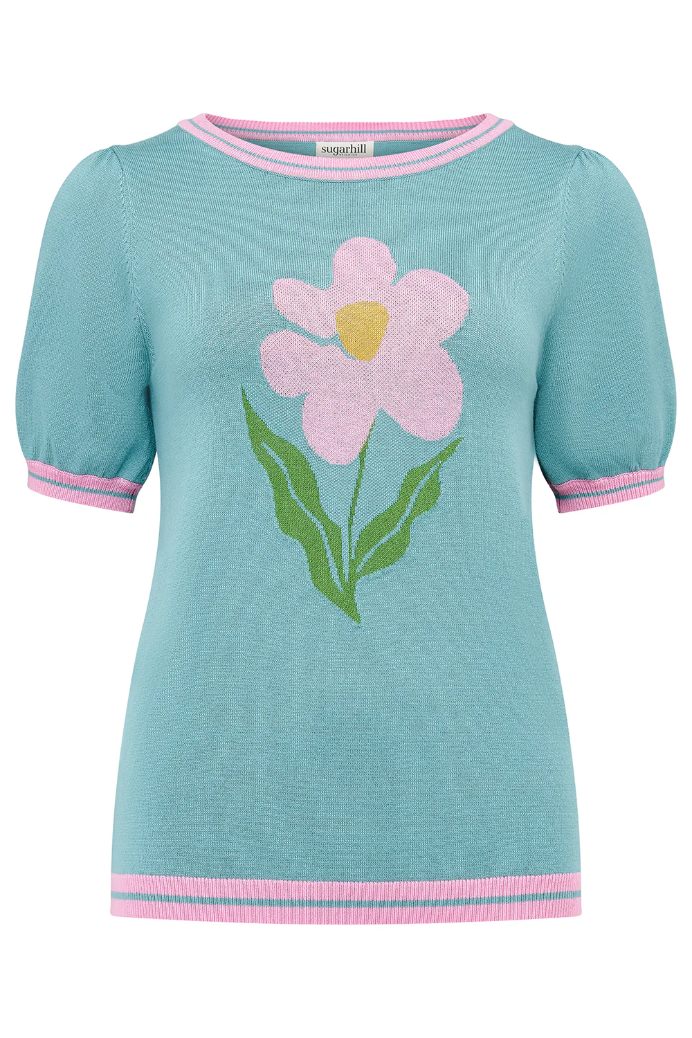 Dominique Knit Top - Green, Art Flower - Image 5