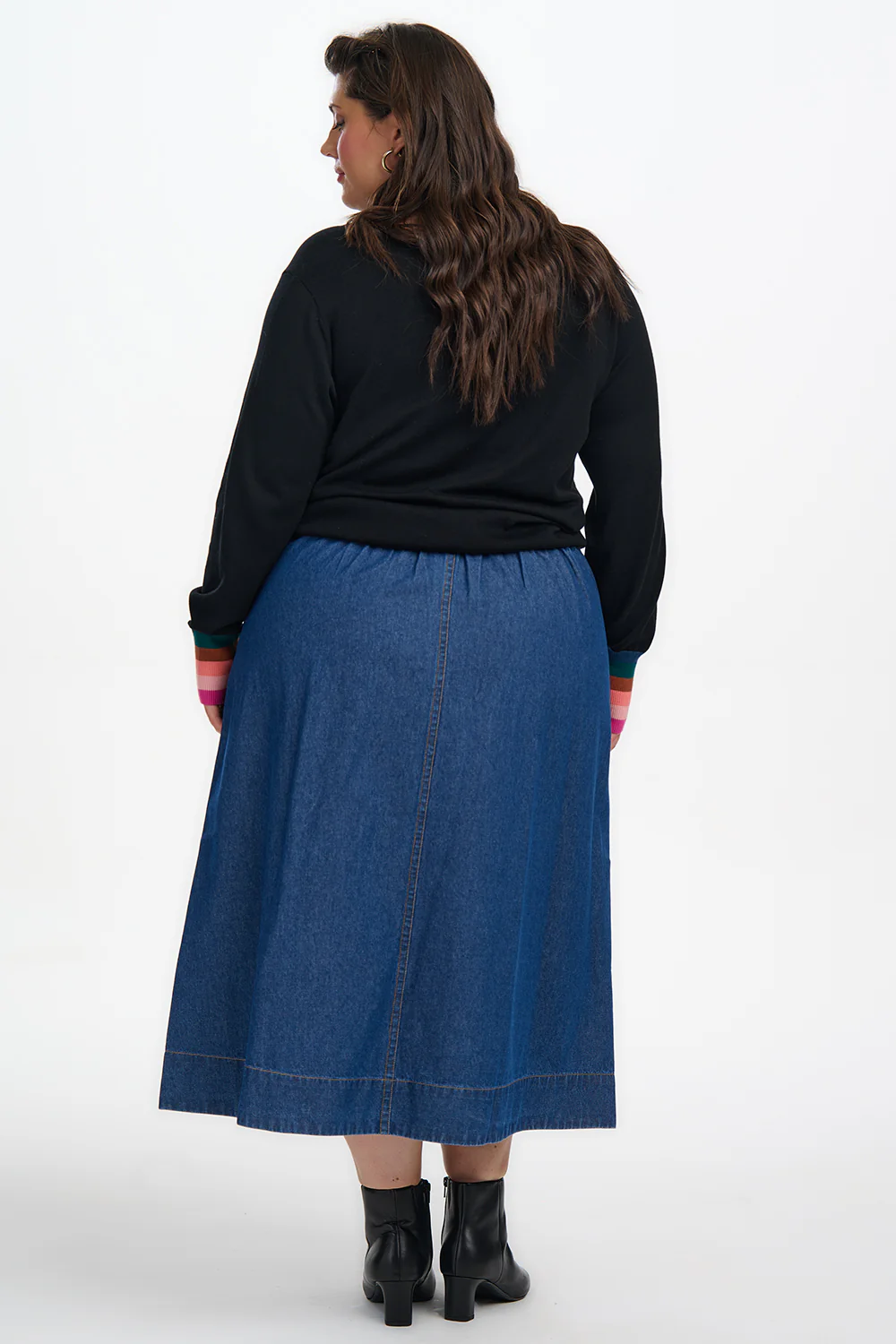 Doris V-neck Jumper - Black, Stripe Cuffs - Image 7