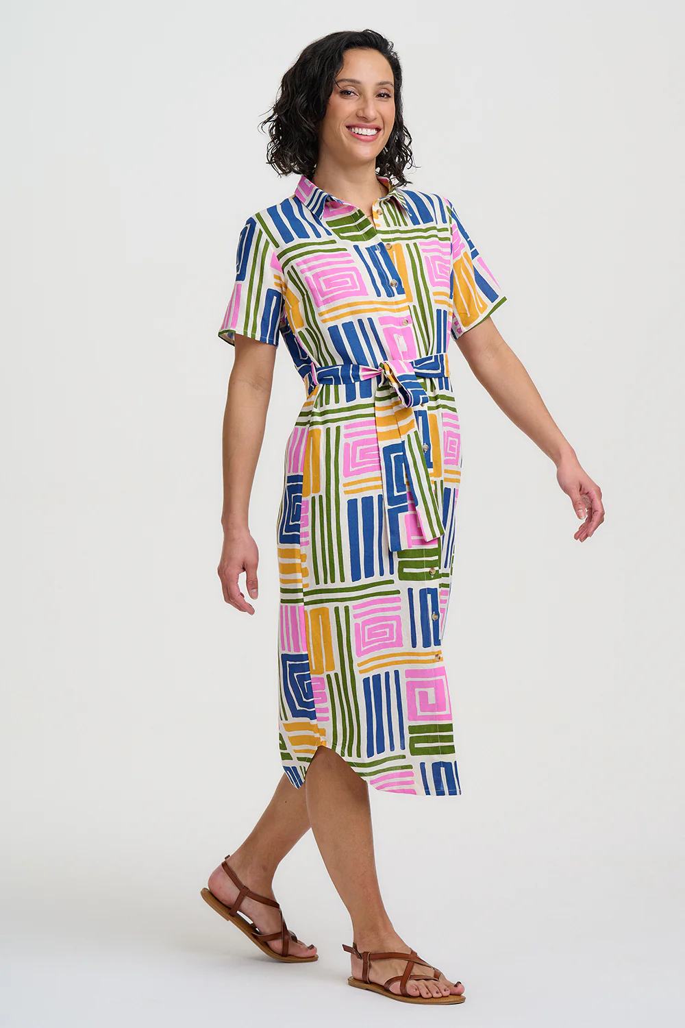 Dorothy Midi Shirt Dress - Multi, Painted Maze - Image 3