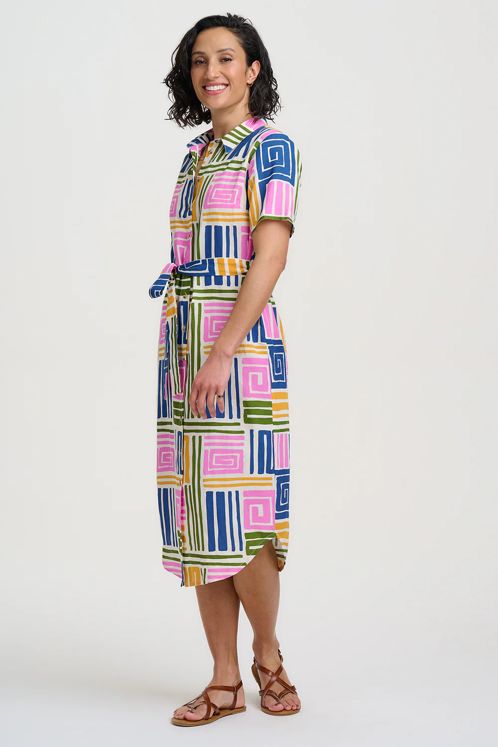 Dorothy Midi Shirt Dress - Multi, Painted Maze - Image 4