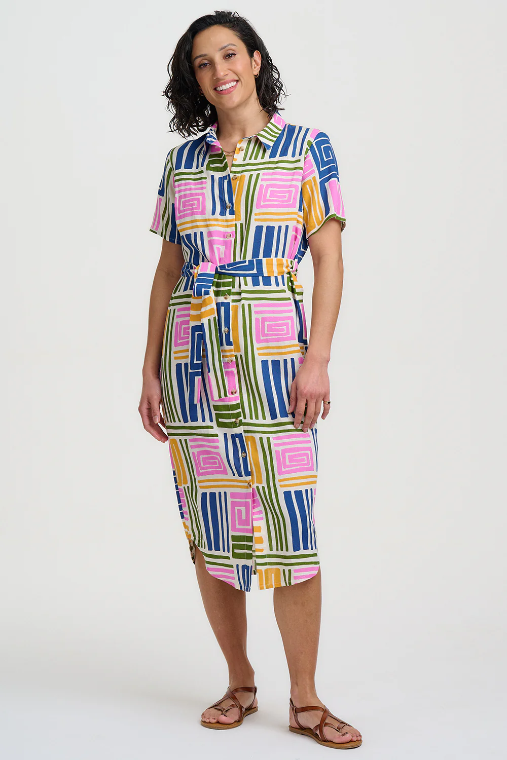 Dorothy Midi Shirt Dress - Multi, Painted Maze - Image 5
